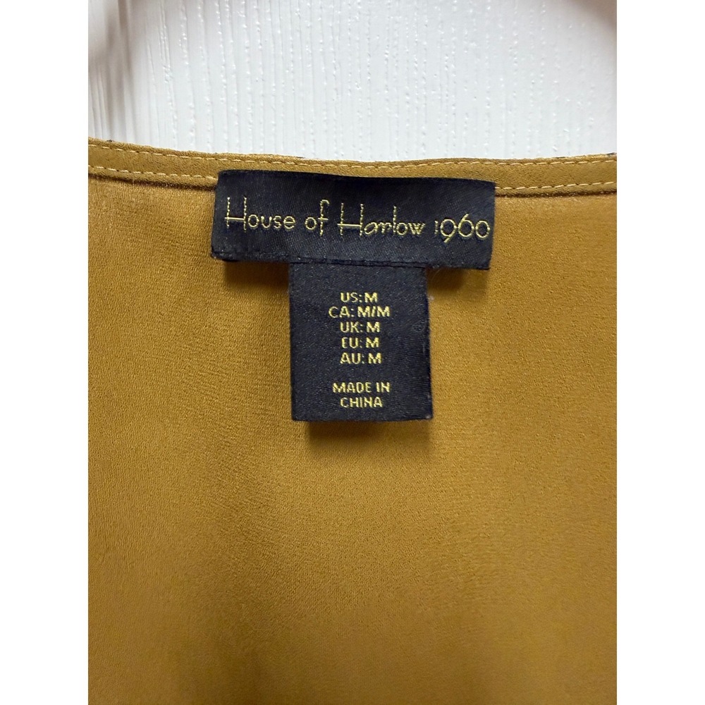 House of Harlow 1960 Mustard Yellow Floral Metallic Lurex Mini Dress Womens M - Picture 7 of 16
